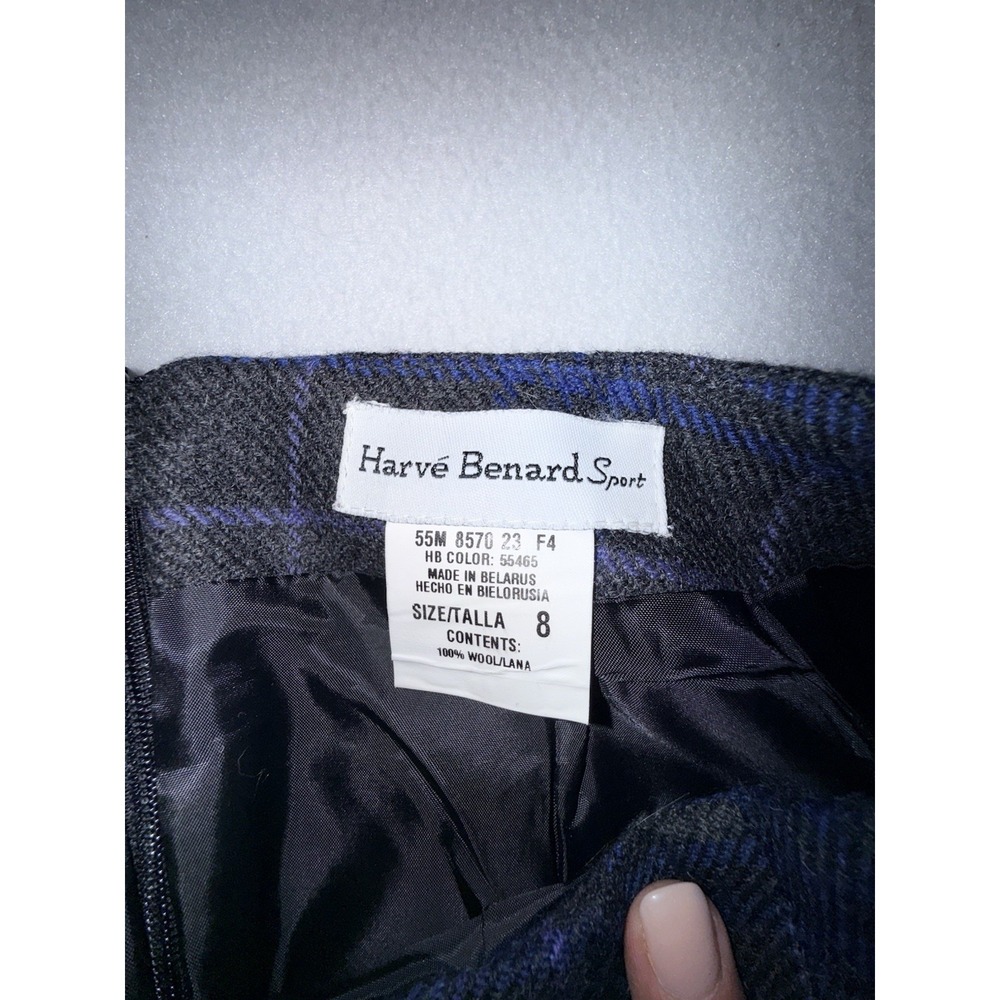 Harve Benard Sport Size 8 Grey Blue Purple Plaid Pencil Skirt 100%‎ Wool Fringe - Picture 4 of 11